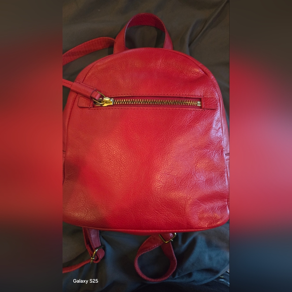 Fossil Red Leather Backpack, Small